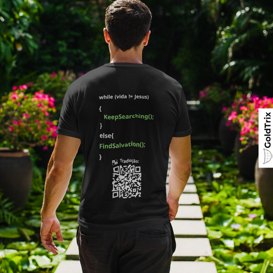 CAMISETA GOLDCODE - Enquanto a vida não estiver em Jesus, continue buscando.